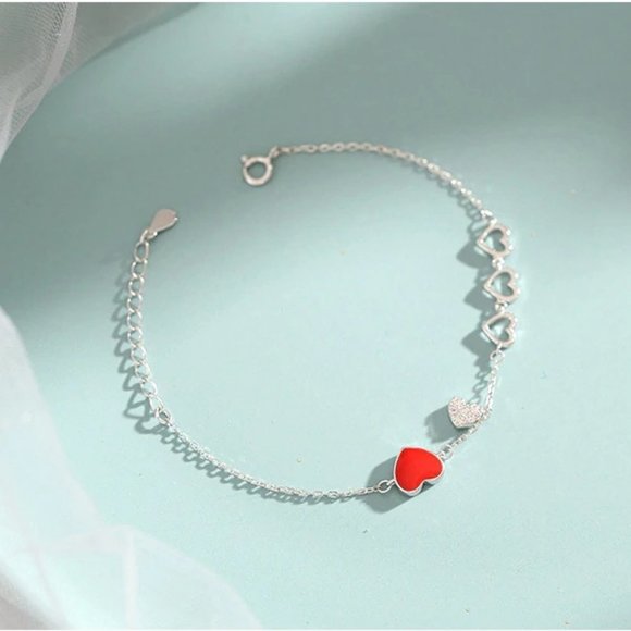 NEW 925 Sterling Silver Diamond Heart Bracelet - Picture 1 of 8